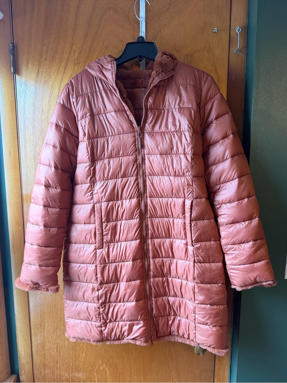Reverse Women's Long Hooded Puffer Coat - Rust Color
